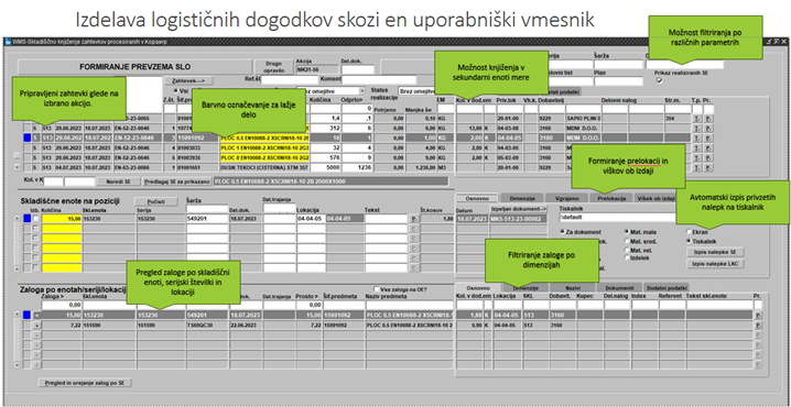 Izdelava logističnih dogodkov skozi uporabniški vmesnik